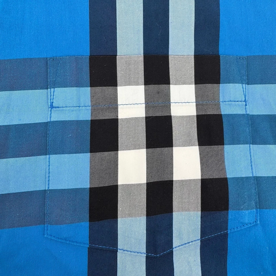 Burberry Brit Men's Size XXL Blue Plaid Cotton Blend Button Down Shirt Stretch - Image 4 of 4
