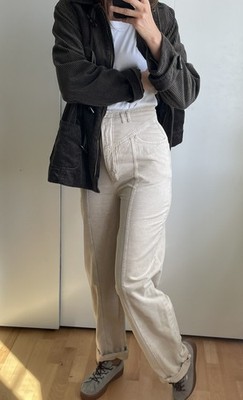 BA&SH Linen Beige Trousers High Waist Wide Legs Size 10 bash roll cuff tall