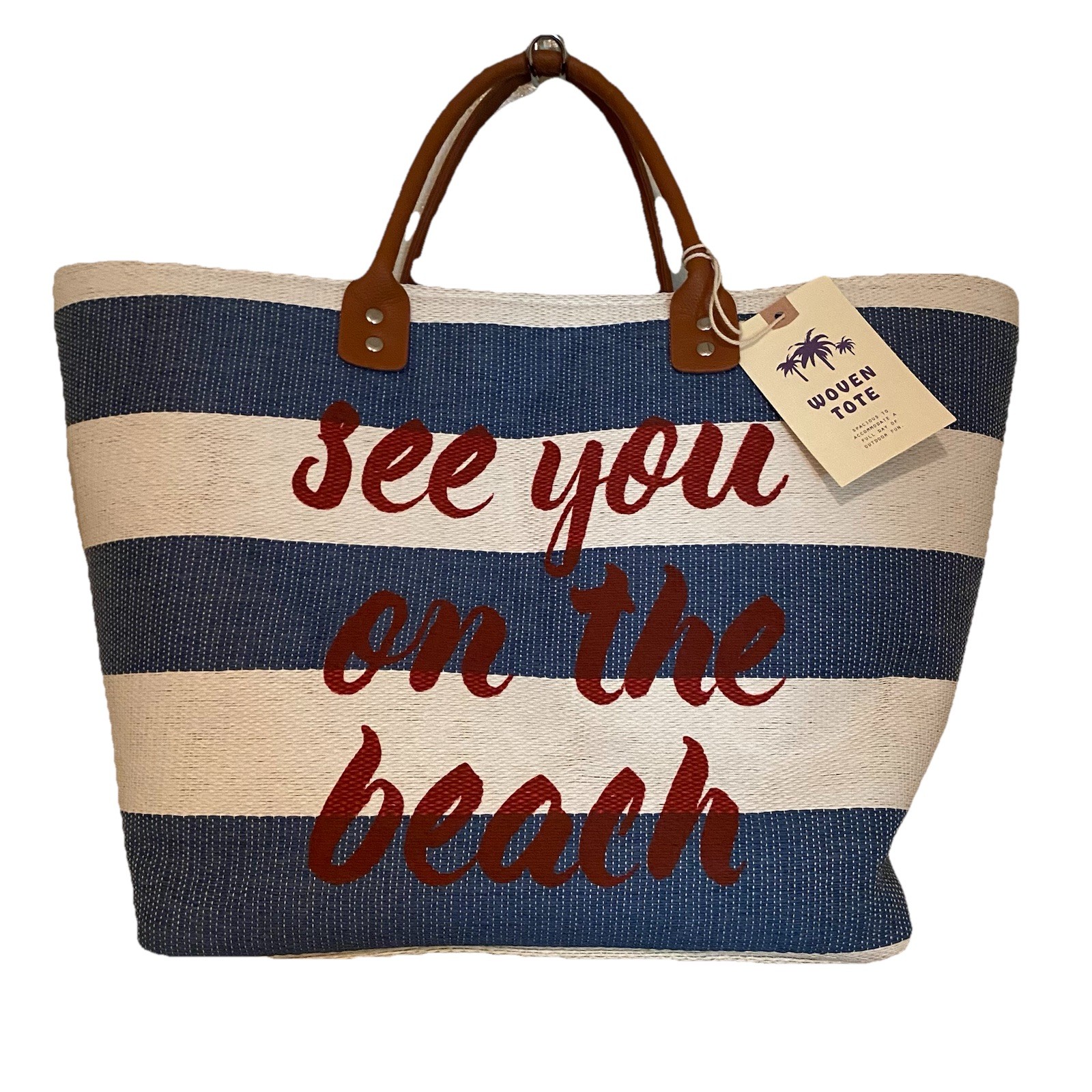 Blue Star See You On The Beach Striped Tote Bag 22x13 NWT
