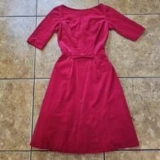 Vintage Lorrie Deb Dress 50s Midi Red Velvet Bow Holiday Classic Cocktail XS/S