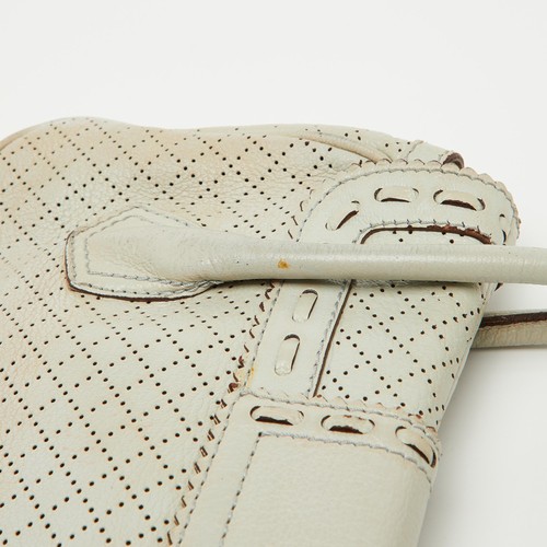 Celine Light Grey Perforated Leather Buckle Detail Satchel - Picture 7 of 10