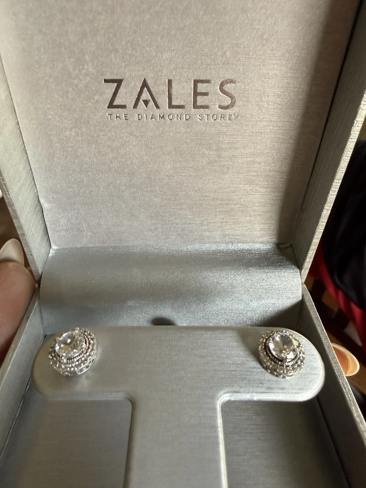 Zales Lab Diamond Sterling Silver Earrings Stud Earrings Silver Earrings Gift - Image 2 of 4