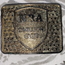 Vintage NRA Buckle 2 Million Club Belt Patriotic American USA Rifle Gold Tone