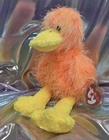 Vintage Ty Punkies FLIPFLOP Plush Duck Bright Orange & Yellow Shaggy 2002 Nwt