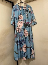 Blue Floral Midi Dress 3/4 Sleeve A-Line Fit & Flare Size XXL