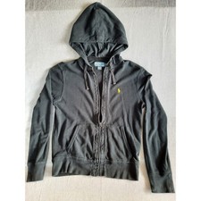 Polo Ralph Lauren Men Small Logo Embroidery Drawstring Hoodie Zipup Black Jacket