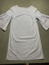 Chaps Women's Blue White Striped Bell Sleeve Shift Dress Pinstripe Medium