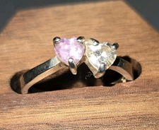 925 Sterling Silver Ring Double Heart Amethys...