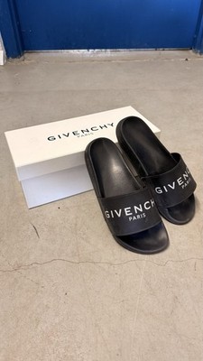 Givenchy Men's Black Logo Rubber Flat Slip-on Slide Sandal Shoe Size 8 USED