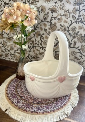 Vintage FTDA 1985 Ceramic Heart Basket | Made in Japan Planter