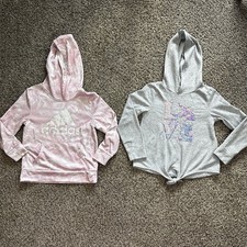 Adidas  Btween Long Sleeve Hoodies Girls Sz 7/8 Set of 2 Pink Gray Logo Love