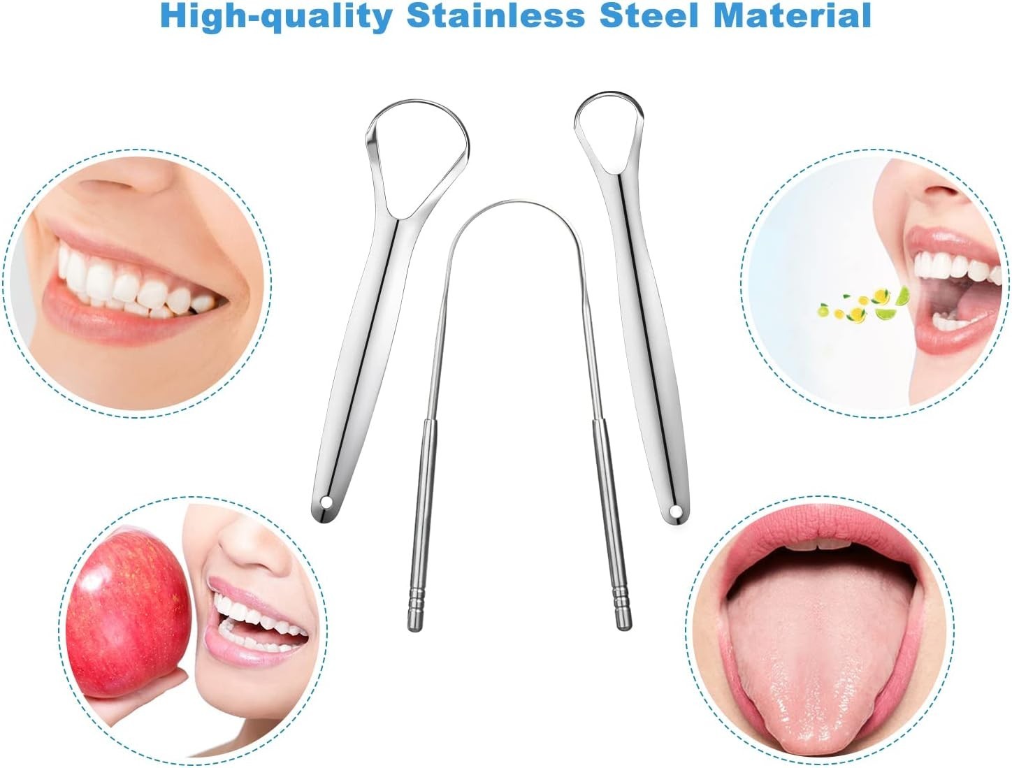 3 PCS Metal Tongue Scraper Stainless Steel Tongue Scrapers for Adults Kids
