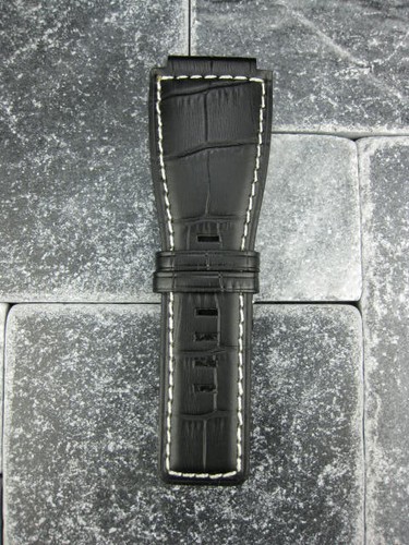 24mm Bell & Ross Grain Leather Strap Black Watch Band BR-01 BR-03 White Grey - Picture 13 of 25