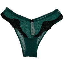 NWT VICTORIA'S SECRET Brazilian Pantie Sz S-M-L Green Black Lace Dots
