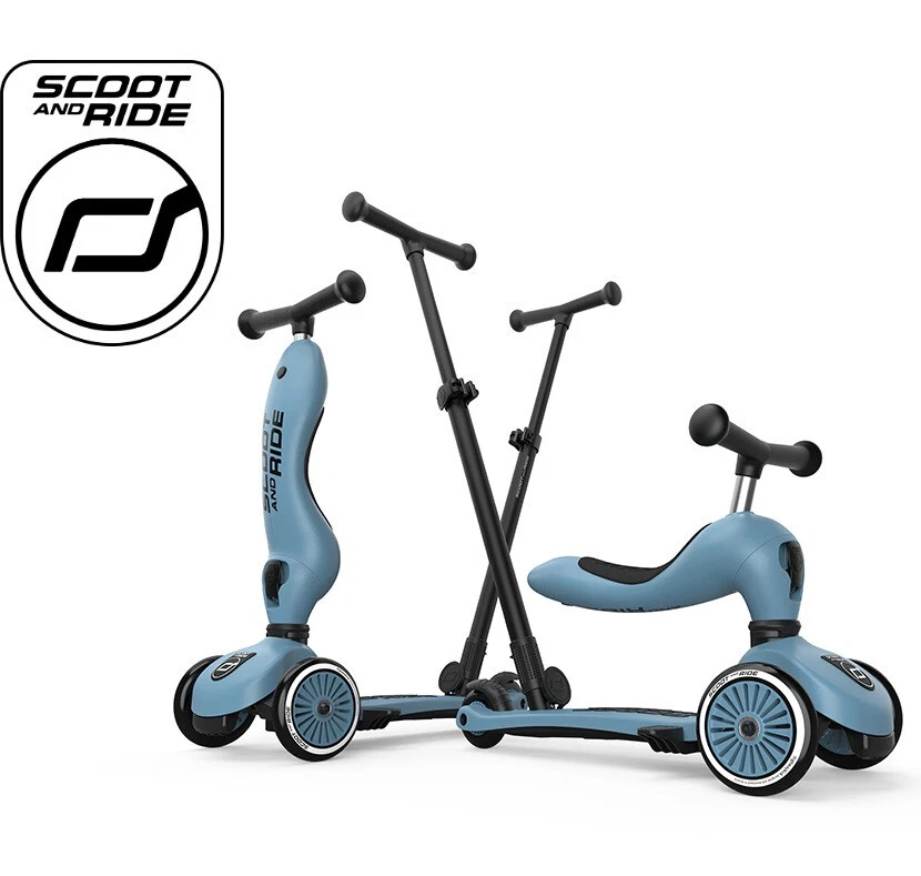 Scoot and Ride Highwaykick 1 Push and Go steel blau Roller mit Sitz + Stange NEU - Bild 2 von 4