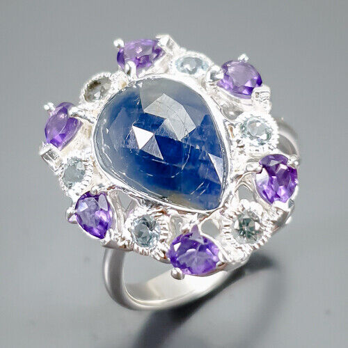 Vintage Blue Sapphire Ring 925 Sterling Silver Size 8 /R381359