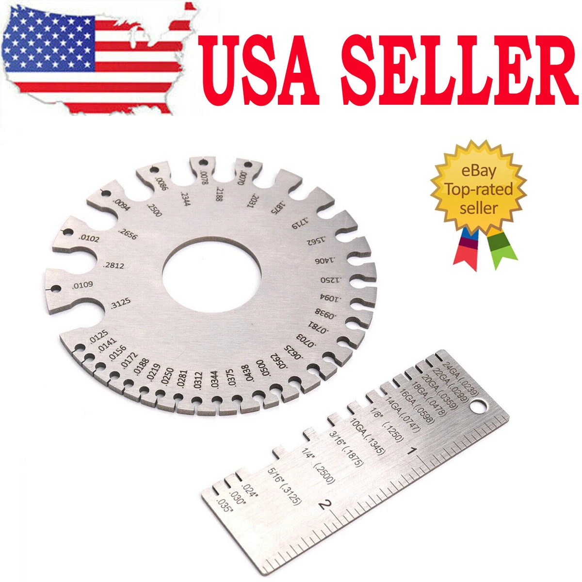 2pcs Round Wire Gauge Measuring Tool Thickness Diameter Gage Sheet
