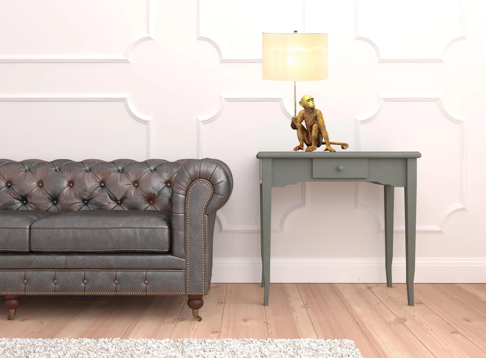 26" Antiqued Gold Sitting Monkey Table Lamp With White - Image 3 of 4