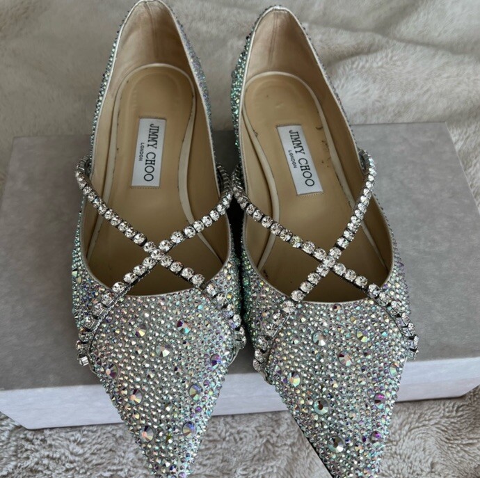 パンプス JIMMY CHOO CHERI SHINY CALF+CRYSTALS FLAT SHOES Love Flat | White Degrade Crystal Mesh Flats | JIMMY CHOO