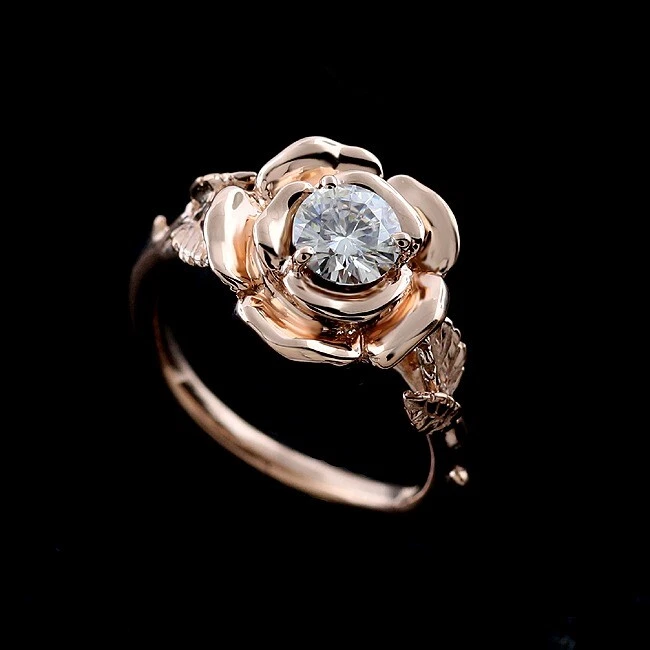 Favor diseñador Morgue Forever One Moissanite Leaves Rose Flower Engagement Ring Pink Gold | eBay