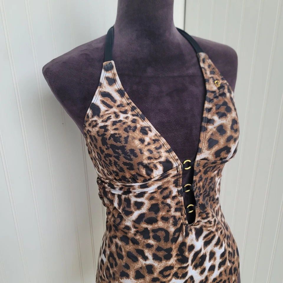 Guess USA Women's 1 Pc Brown Black Gold Leopard Swim Bathing Suit 377132 Sz M - Image 3 of 4