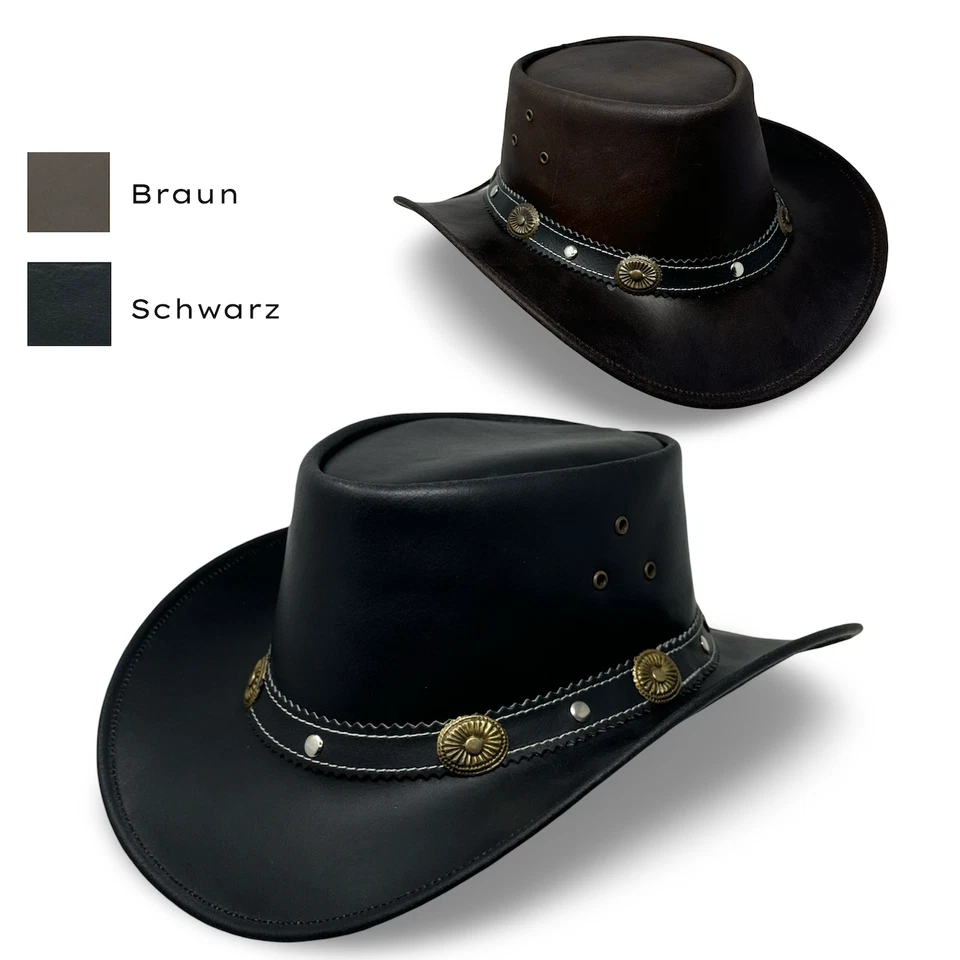 Lederhut Western Cowboy Unisex – Outdoor Hut Reiten, Wandern & Abenteuer Schwarz - Bild 1 von 1