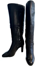 GIANNI BINI Womens Size 8.5M Black Leather Tall Knee Boot Heels Ankle Zip Brazil