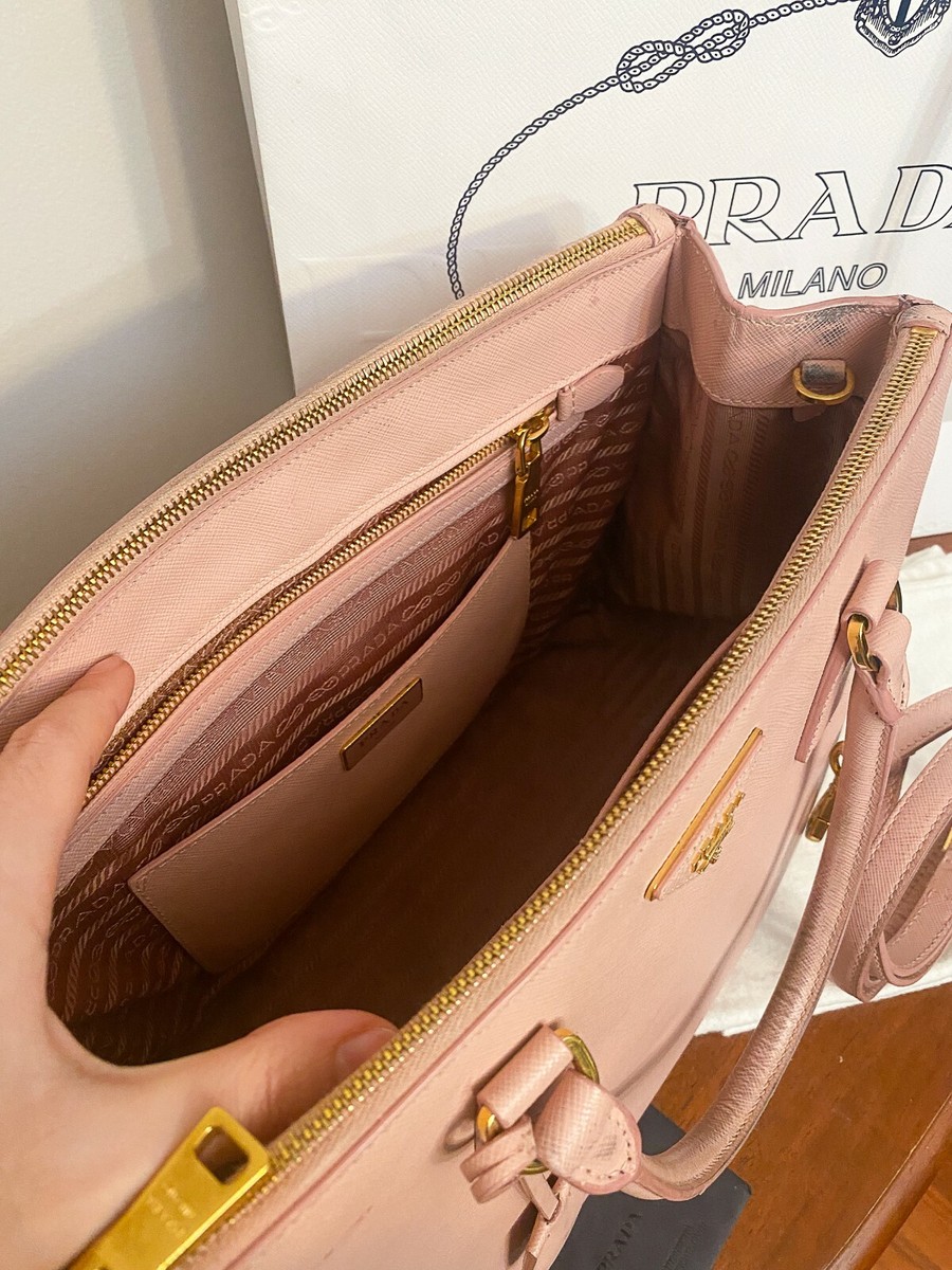 Prada Light Pink Saffiano Lux Leather Medium Double Zip Tote For