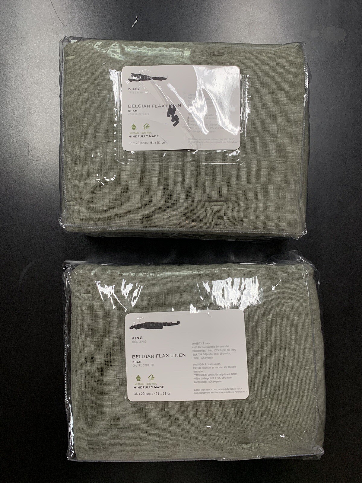 Pair of Pottery Barn Belgian Flax Linen Comforter King Size Shams Loden