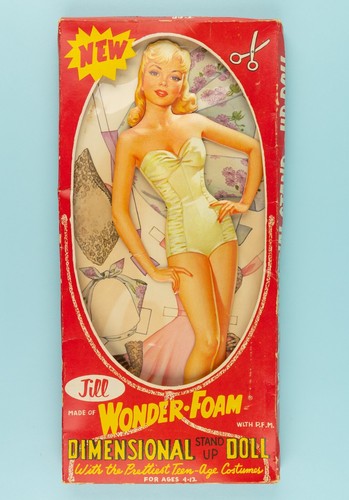 Vintage 1950’s Wonder Foam Paper Doll Set Jill, Original Uncut, w Box