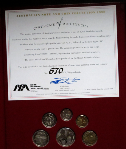 1998 NPA Note & Coin Collection Portfolio - 5 Notes with Matched ZZ 98 Serials.. - Picture 14 of 16
