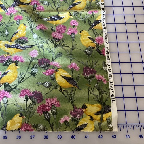 Goldfinch The State Birds Suzan Ellis Fabric 641 Thistle cotton quilt 22 x 43 - Picture 5 of 10