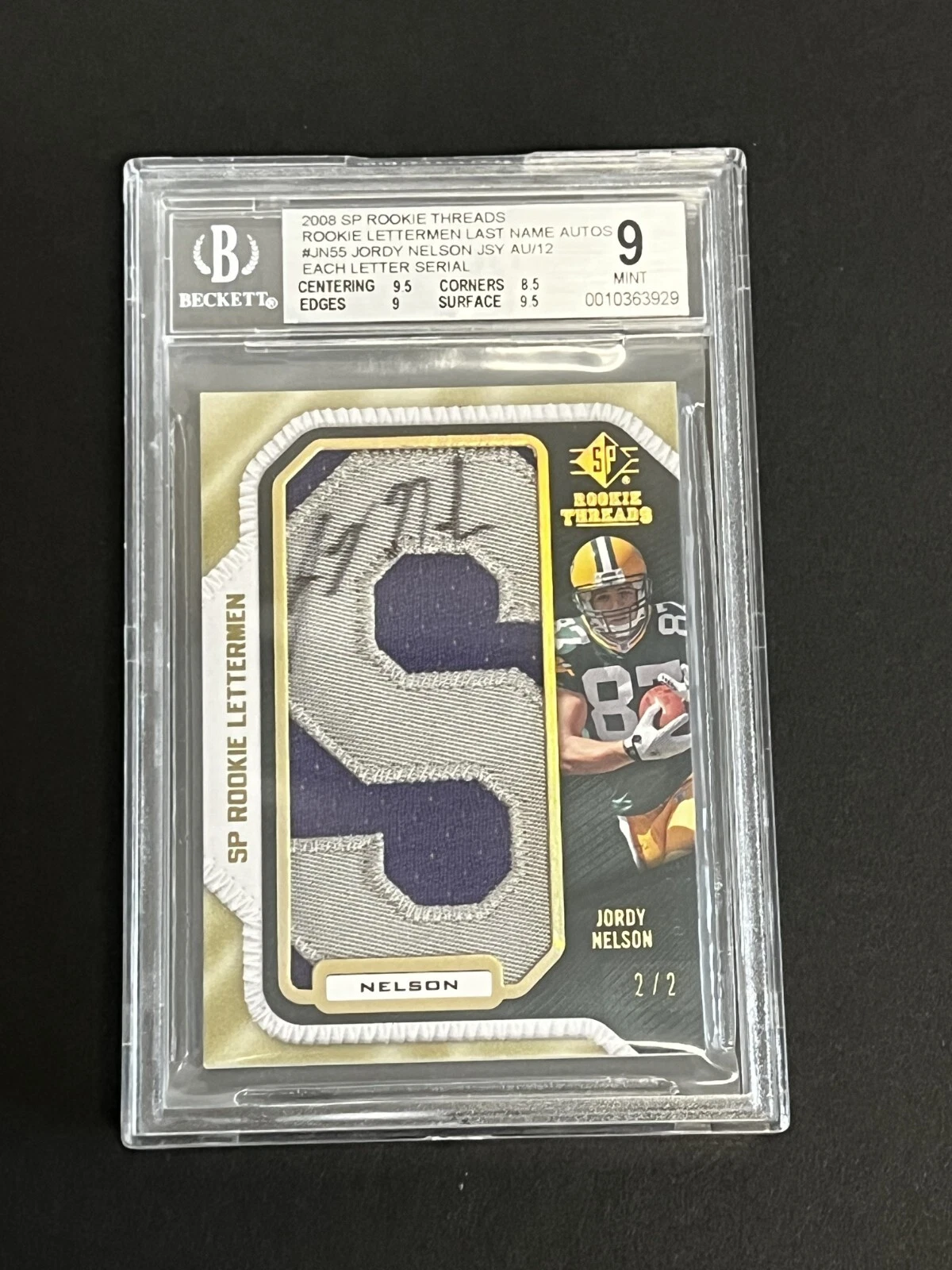 Jordy Nelson SP Rookie Threads Rookie Letterman Last Name Autographs #JN55 Base