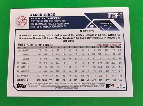 2023 Colección Topps Flagship Aaron Judge SP OTCSP-3 Costco Yankees de gran tamaño - Imagen 2 de 2