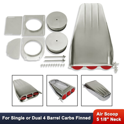 For Single or Dual 4 Barrel Carbs with 5 1/8'' Neck Finned Street Hood Air Scoop