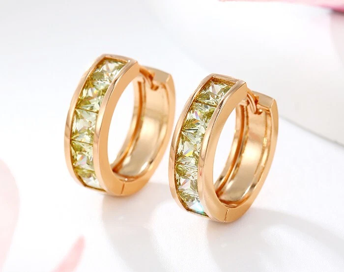 Luxus Ohrringe Creolen Zirkonia Kristalle Grün 750er Rolled Gold 18K vergoldet - Bild 4 von 4