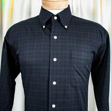 NAUTICA New Navy Blue Green Blue Plaid Checks Cotton Men Shirt Size 15.5