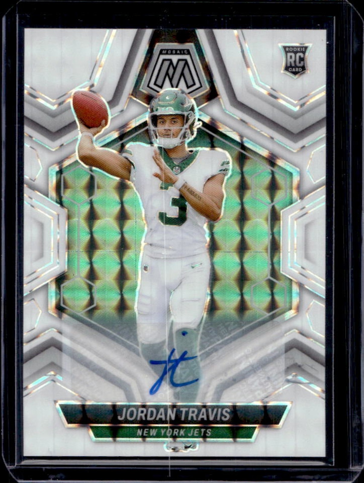 2024 Mosaic Jordan Travis Rookie Auto RC White Prizm Rookie #/25 Jets