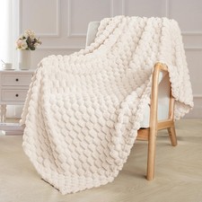Stylish Jacquard Throw Blanket 50x70, Fleece Soft, Beige