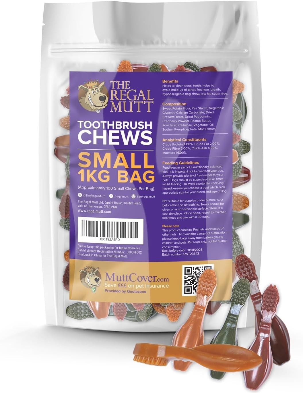 The Regal Mutt - Toothbrush Chews - Small - 1kg Bag