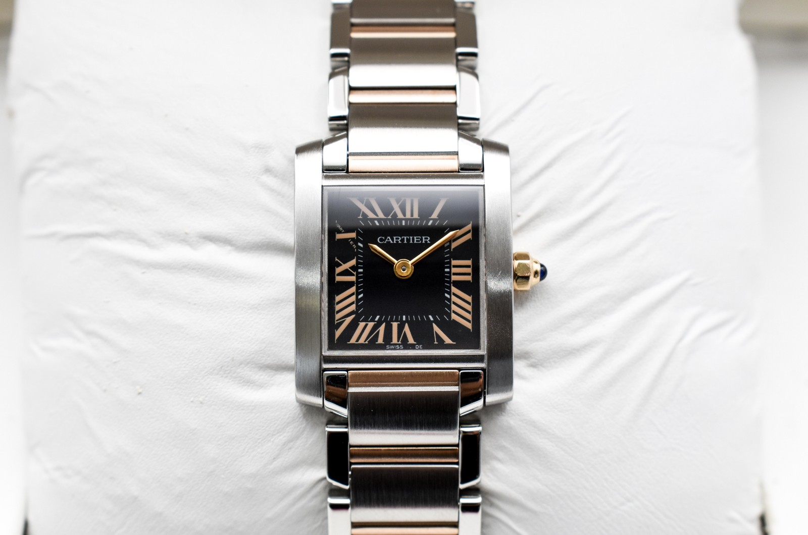 Cartier Tank Française Steel & Rose Gold Black Roman W5010001 | Box & Papers