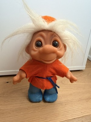 Vtg 1980 DAM TROLL DOLL BLUE BOOTS ORANGE TOP & HAT 