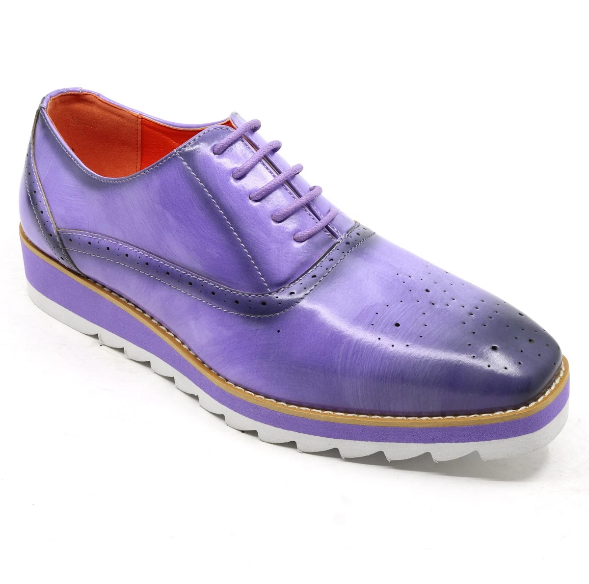 Purple Men\'s Casual Oxford Lace up Striped Satin Patent Tuxedo Dress Shoes Men main image 2