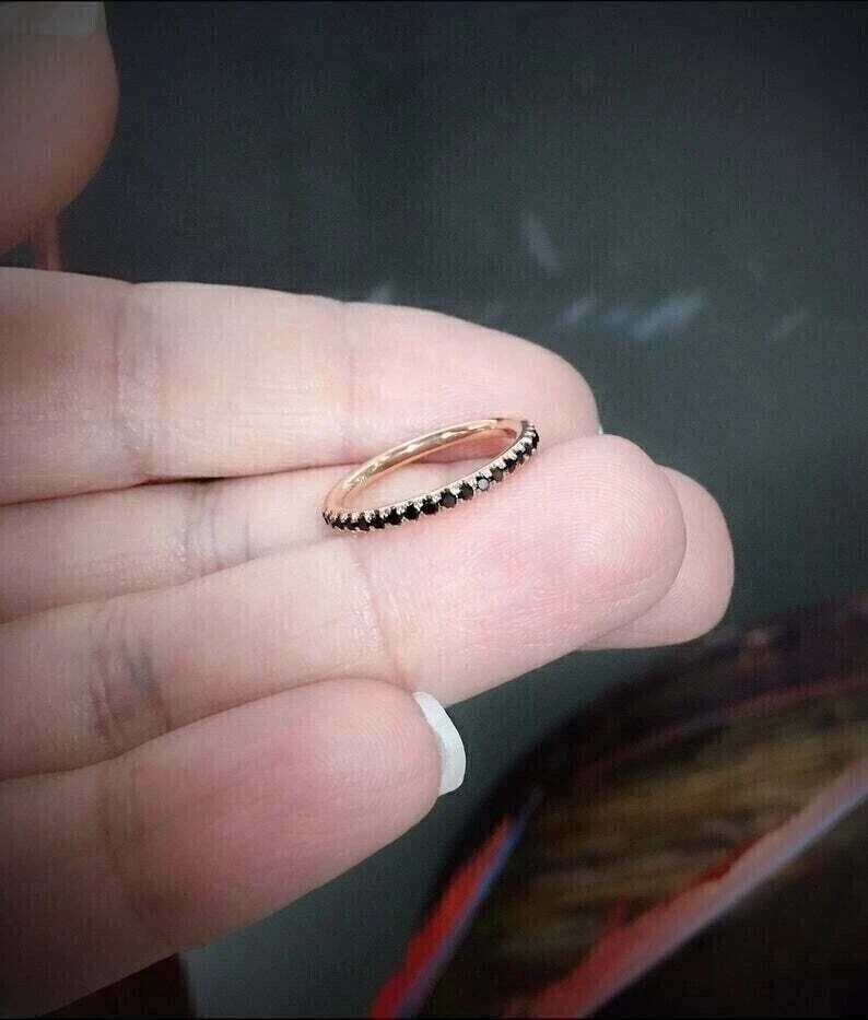 Art Deco Round Cut Lab Created Diamond Black Onyx 14k Yellow Gold FN WeddingRing - Image 3 of 4