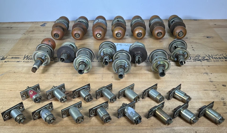Lot of Schlage M-40 & M-84 Security Door Knobs & Parts Vintage Brass Commercial - Image 3 of 4
