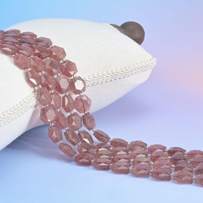 Pink Strawberry Quartz Flat Faceted Hexagon Beads 12mm 15.5 Inch Strand