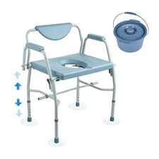 Commode Chair, Bedside Commode with Drop-Down Arms and Detachable Backrest, 5-Le