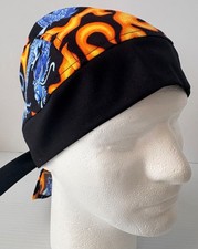 Blue Dragon with Flames Du Rag Style Skull Scrub Cap Medical Surgery Hat