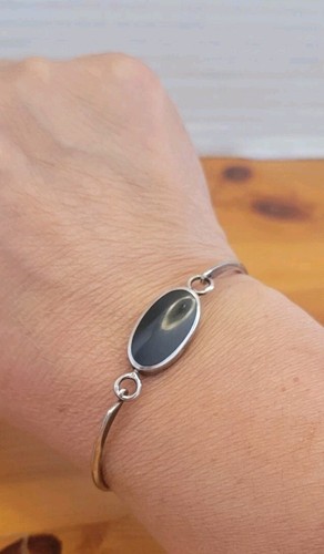 Vintage Sterling Silber Armreif Armband, mit schwarzem Onyx Stein minimalistisches Design - Bild 2 von 9