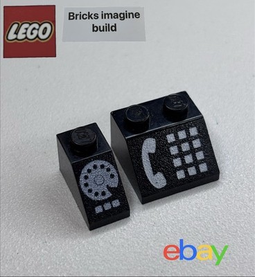 Lego schwarz 45° Neigung 2 x 2 schwarzer Stein mit weißem Telefon & Tastatur Druck - 15D